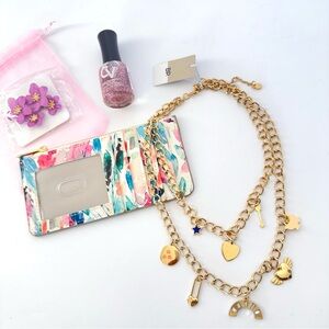 Nanette Lepore & BP Accessory Bundle Gold Charm Necklace Earrings Polish Wallet
